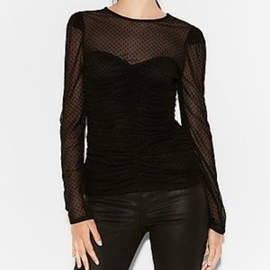 Express Ruched Mesh Long Sleeve Top